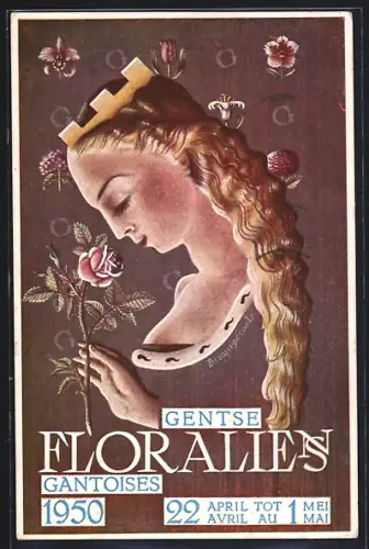 AK Gent / Gant, Gentse Floralien 1950, Blumentag 1950, Königin mit Rose