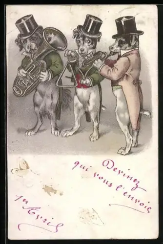 AK Hunde machen als Trio zusammen Musik, vermenschlichte Tiere