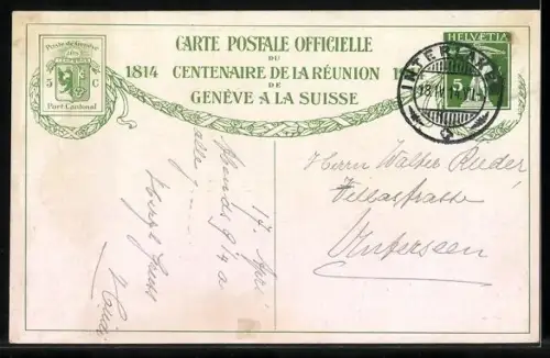 Künstler-AK Genève, 1er juin 1814, Le syndic de la garde recoit à la Porte de Rive...