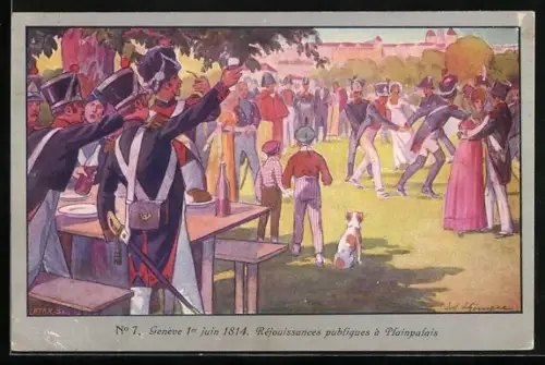 Künstler-AK Genève, 1er juin 1814, Réjouissances publiques à Plainpalais