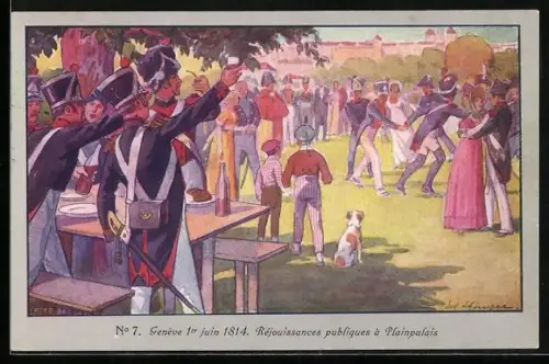Künstler-AK Genève, 1er juin 1814, Réjouissances publiques à Plainpalais