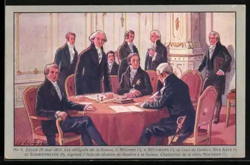 Künstler-AK Zürich, 19 mai 1815, Les délégués de la Suisse