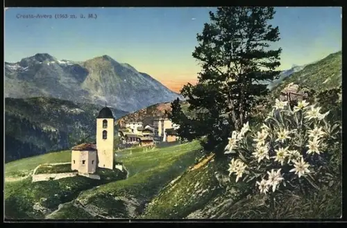 AK Cresta-Avers, Ortsansicht mit Kirche