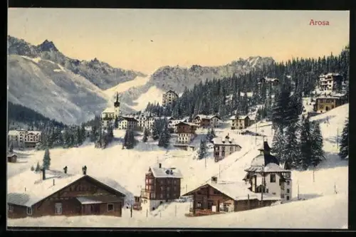 AK Arosa, Panormasicht im Winter