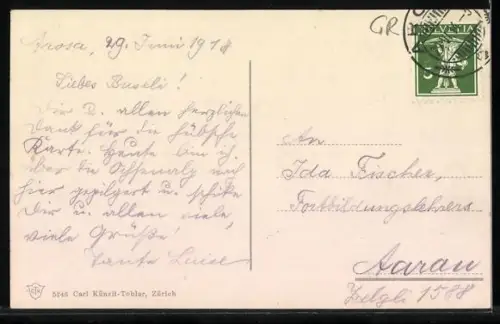 AK Arosa, Teilansicht mit Kirche und Gasthaus Central