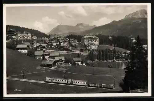 AK Arosa, Panorama mit Eisenbahn