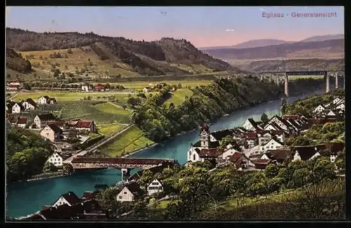 AK Eglisau, Totalansicht mit Eisenbahnviadukt
