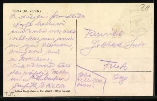 AK Buchs /Zürich, Teilansicht mit Bäumen