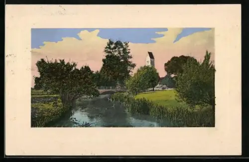 AK Affoltern im Emmental, Uferpartie mit Brücke