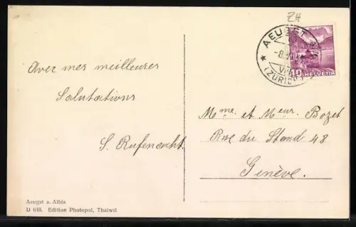AK Aeugst a. Albis, Teilansicht mit Bergen