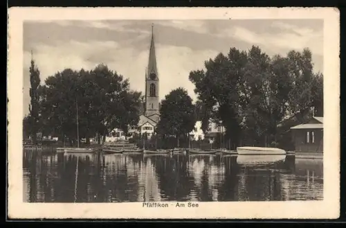 AK Pfäffikon /ZH, Am See mit Kirche