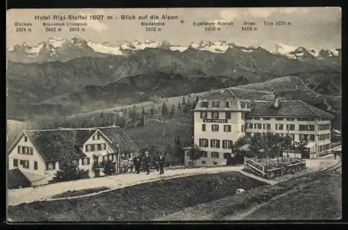 AK Rigi, Hotel Rigi-Staffel mit Blick auf die Alpen