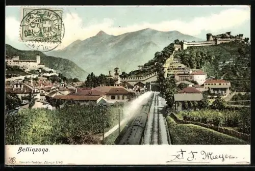 AK Bellinzona, Ortsansicht mit Bahntunnel