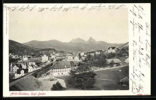 AK Arth-Goldau, Rigi-Bahn mit Bergpanorama