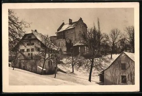 AK Bellikon, Verschneite Ortspartie am Schloss
