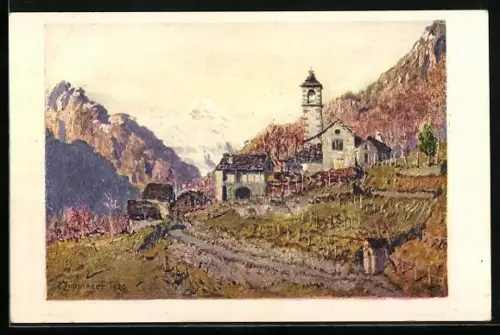 Künstler-AK sign. E. Zuppinger: Gordevio /Valle Maggia, Panorama