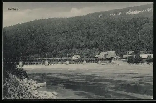 AK Rothrist, Brücke mit Fuss, bewaldeter Berg