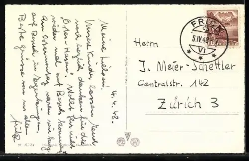 AK Frick, Storchennest mit Ortsblick aus der Vogelschau