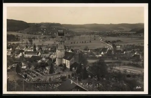 AK Suhr, Kirche und Friedhof aus der Vogelschau