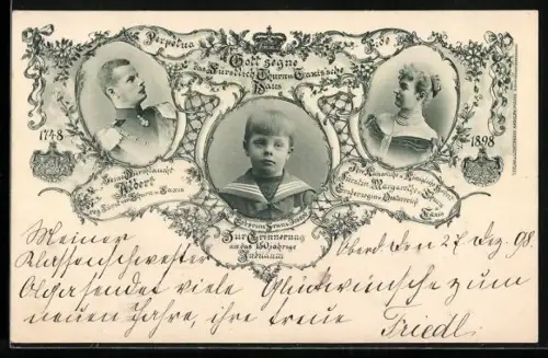 AK 150jähriges Jubiläum 1748-1898, Fürst Albert von Thurn & Taxis mit Fürstin Margarethe u. Erbprinz Franz Joseph