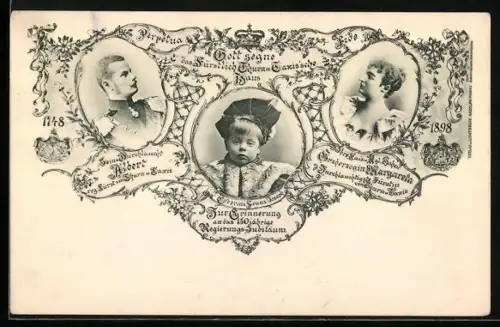 AK 150jähriges Jubiläum 1748-1898, Fürst Albert von Thurn & Taxis mit Fürstin Margarethe u. Erbprinz Franz Joseph
