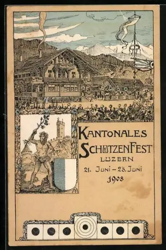 Künstler-AK K. Mossdorf: Luzern, Kantonales Schützenfest 1908