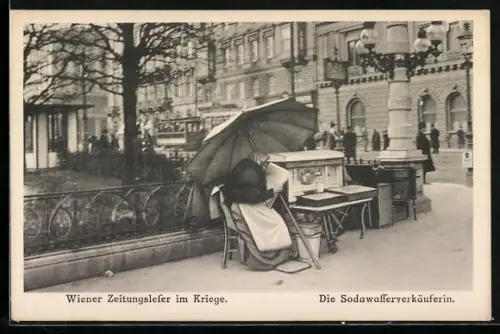 AK Wiener Zeitungsleser im Kriege, Die Sodawasserverkäuferin
