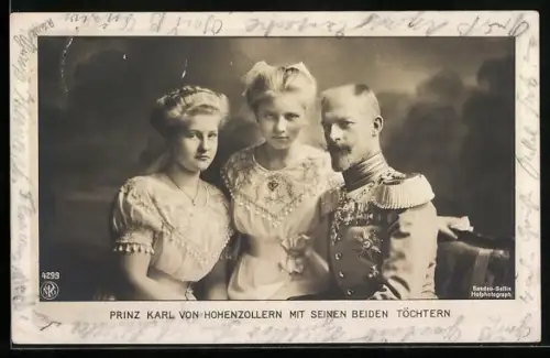 AK Prinz Karl von Hohenzollern-Sigmaringen mit seinen Töchtern Stephanie und Marie