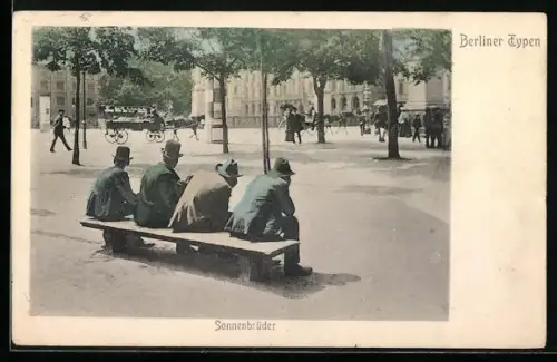 AK Berlin, Sonnenbrüder auf einer Bank