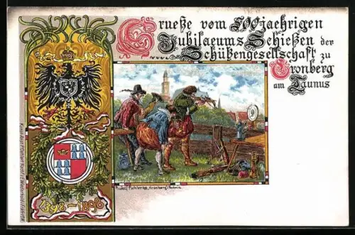 Künstler-AK Kronberg, 500-jähriges Jubiläums-Schiessen der Schützengesellschaft Kronberg 1898