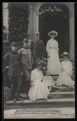 AK Herzog & Herzogin v. Schleswig-Holstein-Glücksburg & Herzogspaar von Sachsen-Coburg-Gotha mit Erbprinz