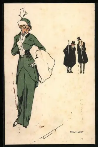 Künstler-AK Fritz Rumpf: Herren schauen einer eleganten Dame hinterher