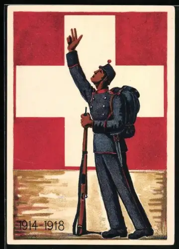 Künstler-AK Grenzwacht leistet Schwur 1914 - 1918, Baselstädtische Mobilisationsfeier 1934