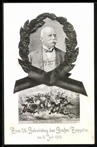 AK Zum 75. Geburtstag des Grafen Zeppelin 1913, Ganzsache PP 27 C 189