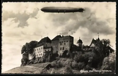 AK Lenzburg, Schloss Lenzburg, Totale mit Zeppelin