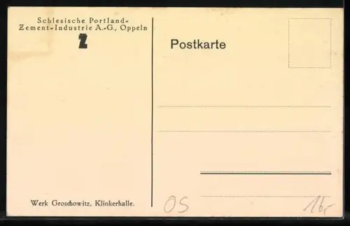AK Groschowitz, Klinkerhalle des Werks der Schlesischen Portland-Zement-Industrie AG Oppeln