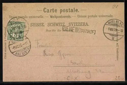 Lithographie Riehen, Gasthof zum Ochsen, Totalansicht