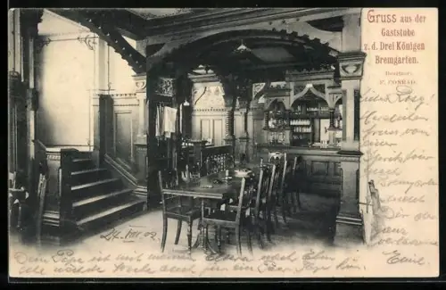 AK Bremgarten /AG, Gaststube z. d. Drei Königen, Bes. F. Conrad