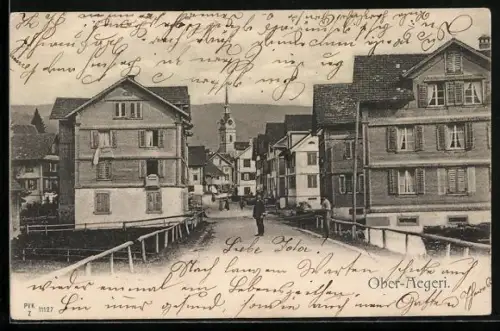AK Ober-Aegeri, Strassenpartie mit Blick zur Kirche