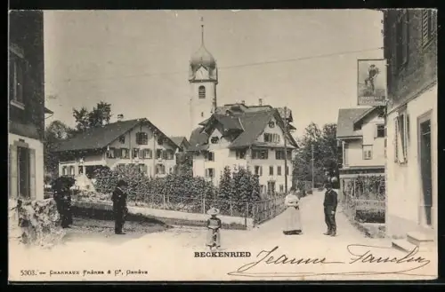 AK Beckenried, Gasthaus zum Alpenrösl, Blick zur Kirche