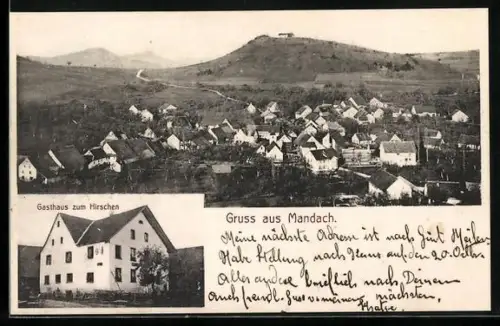 AK Mandach, Gasthaus zum Hirschen, Ortsansicht aus der Vogelschau