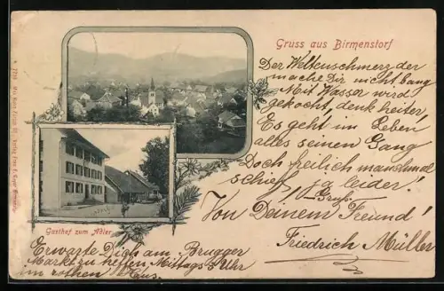 Passepartout-AK Birmenstorf, Gasthof zum Adler, Teilansicht aus der Vogelschau