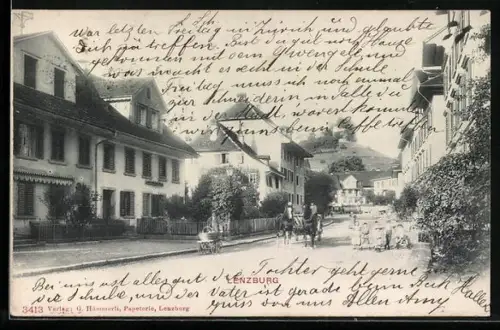 AK Lenzburg, Strassenpartie mit Kutsche