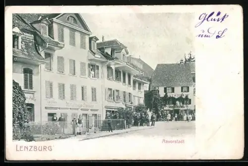 AK Lenzburg, Restaurant, Metallwaren-Handlung, Aavorstadt