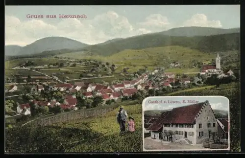 AK Herznach, Gasthof z. Löwen v. E. Müller, Ortsansicht