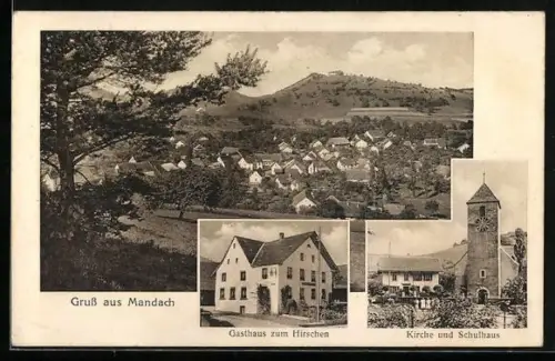 AK Mandach, Gasthaus zum Hirschen, Kirche & Schulhaus, Gesamtansicht