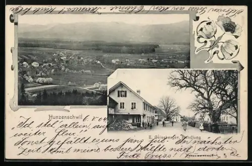 AK Hunzenschwil, Handlung E. Geissberger, Ortsansicht aus der Vogelschau