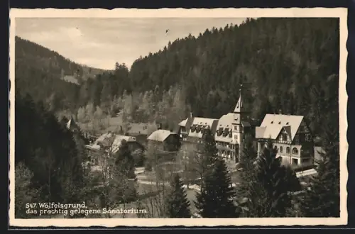 AK Wölfelsgrund, Sanatorium aus der Vogelschau
