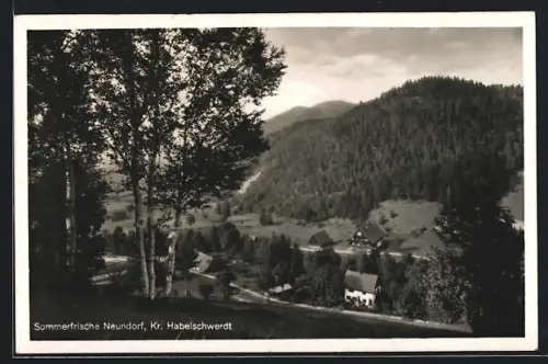 AK Neundorf, Ortsansicht aus der Vogelschau