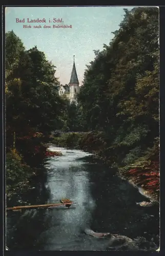 AK Bad Landeck, Flusspartie mit Bieleschloss